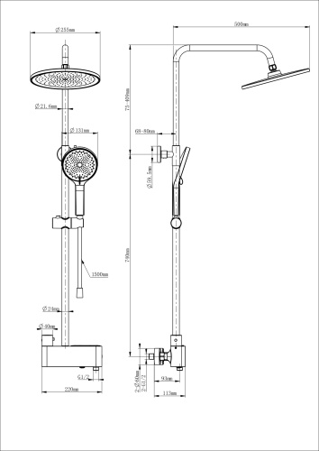 Душевая стойка Wonzon & Woghand Muse WW-B3110-MB настенная цвет черный - фото 2