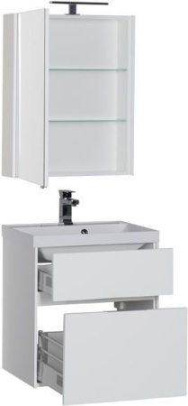 Комплект мебели: тумба с раковиной + зеркало-шкаф Aquanet Латина 00180121 60x45x140 напольный/подвесной цвет белый