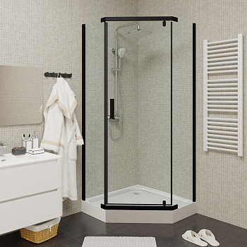 Душевой уголок Parly ZPE911B 90х90 стекло прозрачное профиль черный с поддоном