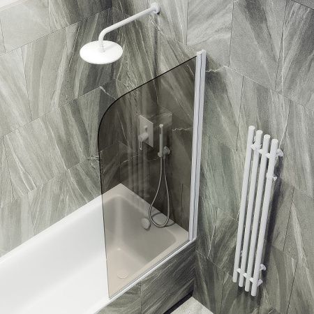 Душевая шторка на ванну Maybah Glass MGV-611-1 60х140 стекло тонированное профиль белый ориентация универсальная