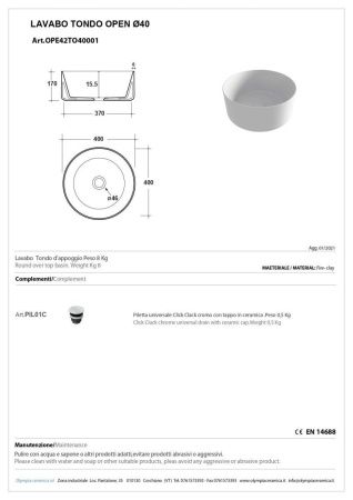 Раковина керамическая Olympia Open OPE42TO40001 40х40 накладная цвет белый