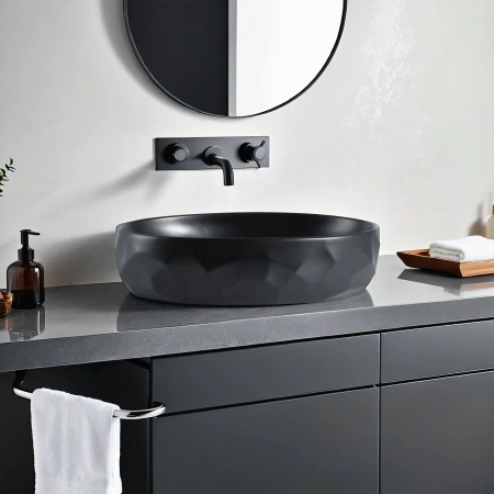 Раковина керамическая Gid Lago 53385 60х40 накладная цвет черный без отверстий под смеситель