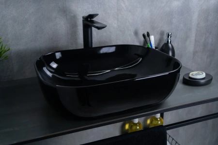 Раковина керамическая Gid Geométrico 53347 50х40 накладная цвет черный без отверстий под смеситель