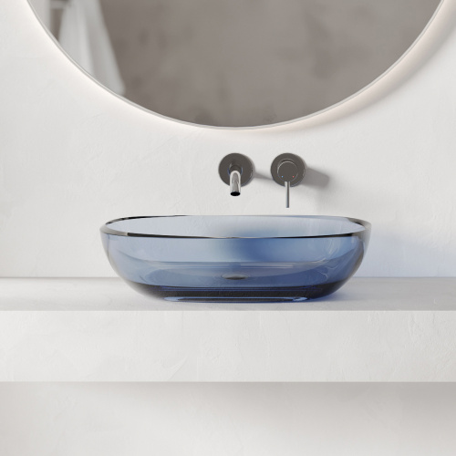 Раковина из полиэфирной смолы ABBER Kristall AT2805Saphir 60х40 накладная цвет синий без отверстий под смеситель - фото 2