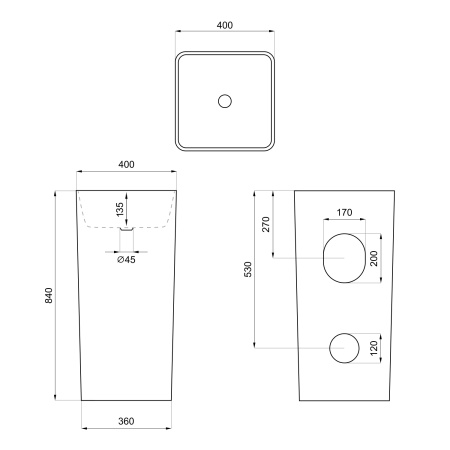 Раковина из сантехнического фарфора Wellsee Callipy Art 338904000 40х40 напольная цвет белый глянцевый без отверстий под смеситель