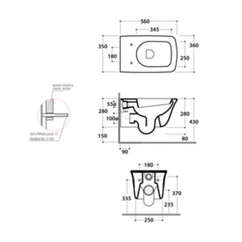Чаша унитаза подвесная Globo Relais RES02.BI цвет белый без сиденья смыв торнадо - фото 2