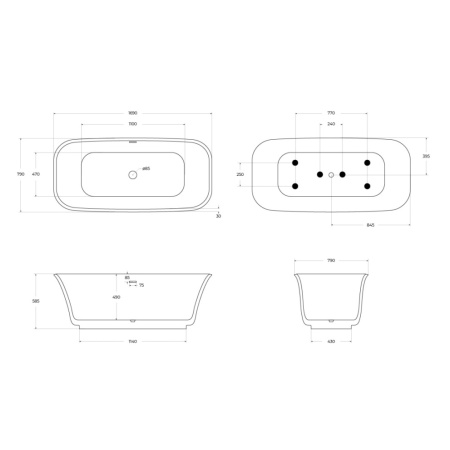 Ванна акриловая BelBagno BB702-1700-800-K 170х80 отдельностоящая прямоугольная с ножками