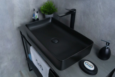 Раковина керамическая Gid Geométrico 53344 60х34 накладная цвет черный матовый без отверстий под смеситель