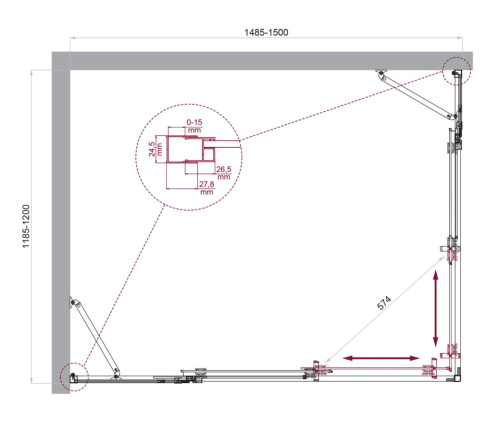 Душевой уголок BelBagno LUCE LUCE-AH-22-150/120-C-Cr 150х120 стекло прозрачное профиль хром глянцевый без поддона - фото 2