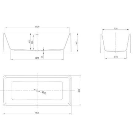 Ванна из искусственного камня Knief Shine 0600-041-01 180х80 пристенная прямоугольная