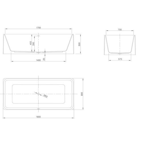 Ванна из искусственного камня Knief Shine 0600-041-01 180х80 пристенная прямоугольная - фото 2 Ванна из искусственного камня Knief Shine 0600-041-01 180х80 пристенная прямоугольная - фото 2