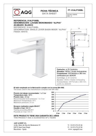 Смеситель AQG Alpha 01ALP100BL на раковину белый