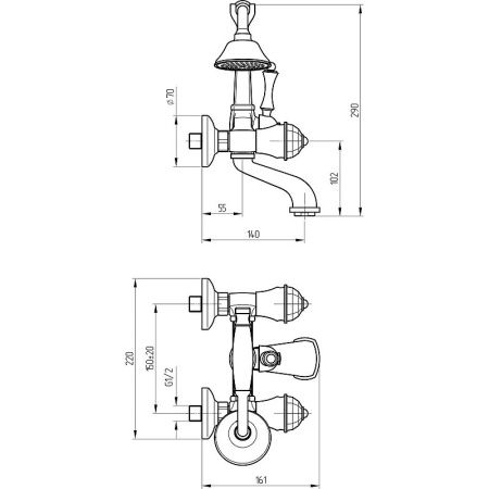 Смеситель для ванны Migliore KORONA 27307 настенный хром