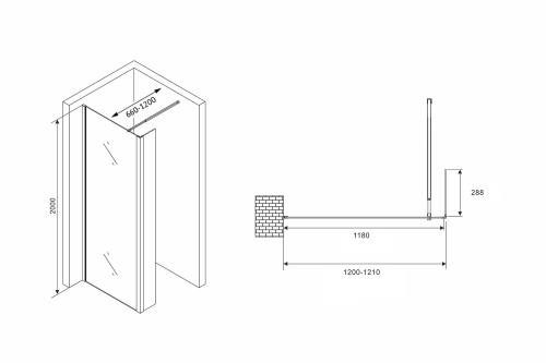 Душевая перегородка Abber Immer Offen AG66120B 120х200 стекло прозрачное профиль черный - фото 4