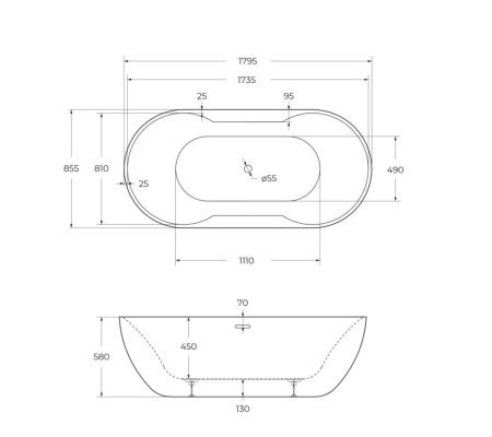 Ванна акриловая BelBagno BB28 180х85 отдельностоящая овальная с ножками