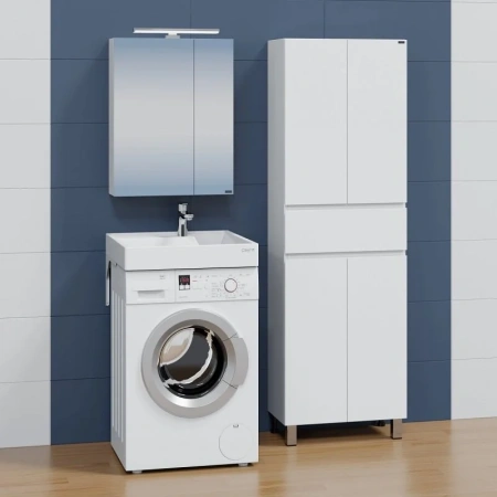 Раковина из искусственного камня СанТа Юпитер 900133 50х60 над стиральной машиной цвет белый 1 отверстие под смеситель