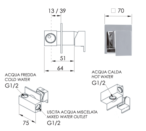 Смеситель для душа Remer Qubika Q63 встраиваемый в стену хром без термостата - фото 2