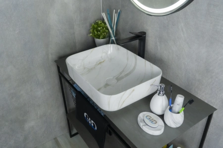 Раковина керамическая Gid Geométrico 54426 50х40 накладная цвет многоцветный без отверстий под смеситель