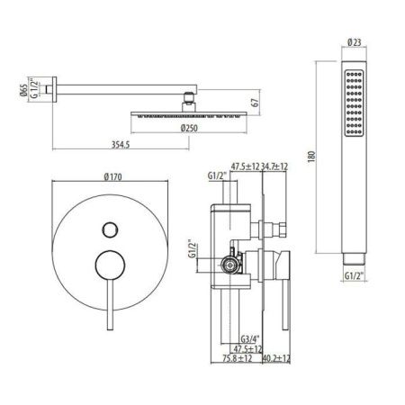Душевая система Gattoni CIRCLE TWO 9190/PDNO (аналог 9090/PDNO) встраиваемая в стену цвет черный