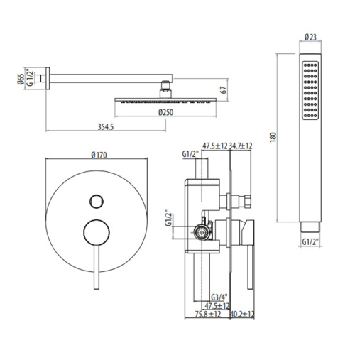 Душевая система Gattoni CIRCLE TWO 9190/PDNO (аналог 9090/PDNO) встраиваемая черный - фото 2