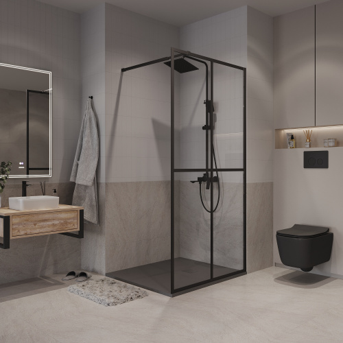 Душевая перегородка Niagara Nova NG-686-12BLACK 120х195 стекло прозрачное с рисунком профиль черный матовый - фото 3