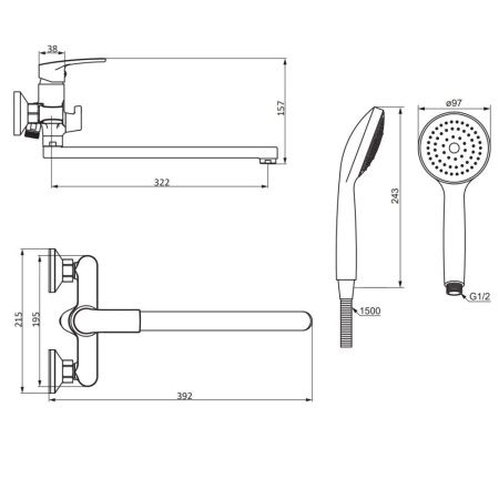 Смеситель для ванны и душа Damixa Eclipse 2.0 489500000 настенный хром