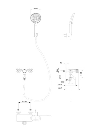 Смеситель для ванны Wonzon & Woghand Click WW-FE05L221-BG настенный золото