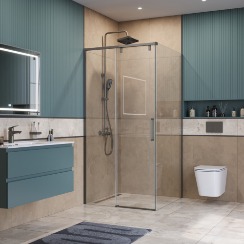 Душевой уголок BelBagno SOFT CLOSE-1 SOFT_CLOSE-1-A-1-100-C-GM 100х100 стекло прозрачное профиль оружейная сталь без поддона - фото 3