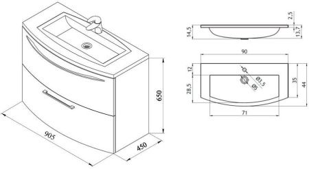 Тумба с раковиной De Aqua Лонг 00167099 90х40 подвесная цвет белый