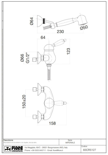 Смеситель Fiore Imperiale 83CR5127 настенный хром - фото 2