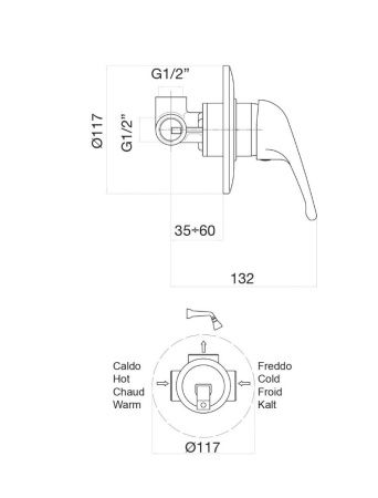 Смеситель для ванны и душа Fiore 39CR1300 встраиваемый в стену хром