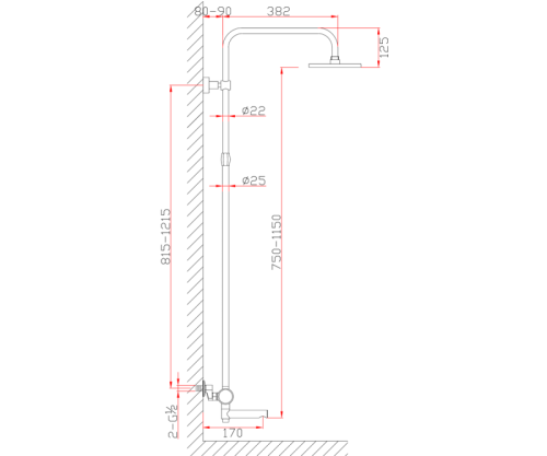 Душевая стойка Bronze de Luxe 2039RH настенная цвет черный/красный - фото 3