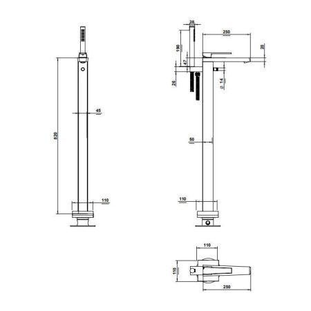 Смеситель Bongio Stelth 01534OR0DEU напольный золото