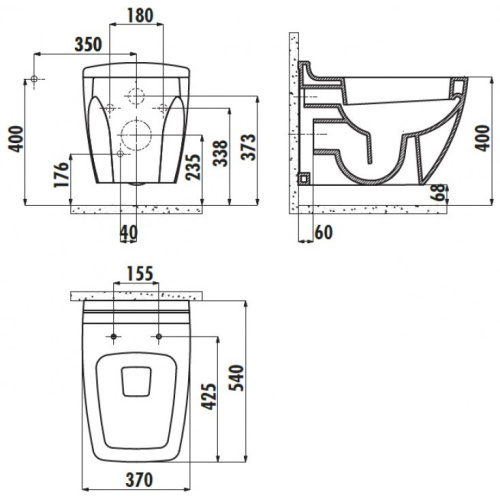 Чаша унитаза подвесная Creavit Bull BL320-11CB00E-0000 цвет белый без сиденья душевой смыв - фото 2