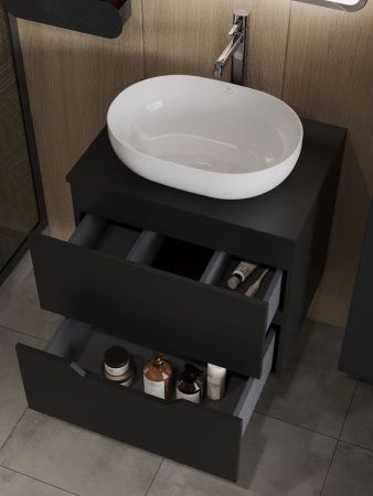 Тумба с раковиной Orange Line Li-60TubMDF+B05-480W 60х50 подвесная цвет черный