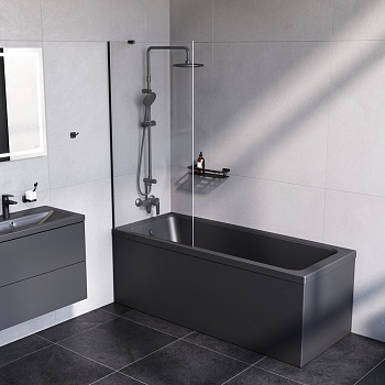 Душевая шторка на ванну Am.Pm Gem W90BS-080-140BT 80х140 стекло прозрачное профиль черный матовый ориентация универсальная