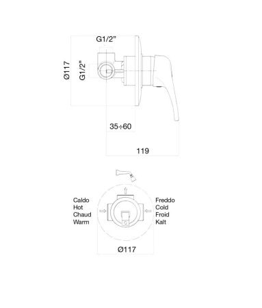 Смеситель для ванны и душа Fiore 37CR1300 встраиваемый в стену хром