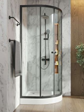Душевой уголок Orange E01-090TB 90х90 стекло прозрачное профиль черный с поддоном