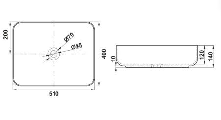 Раковина из сантехнического фаянса Jorno MLN-320353MB 50х50 накладная цвет черный