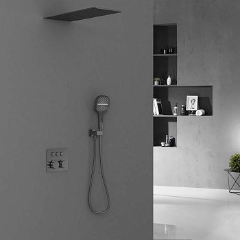 Душевая система Vincea VSFW-401TGM встраиваемая в стену цвет вороненая сталь с термостатом