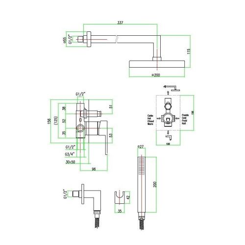 Смеситель для ванны и душа Fiore Kube 100CR7519 настенный хром - фото 3