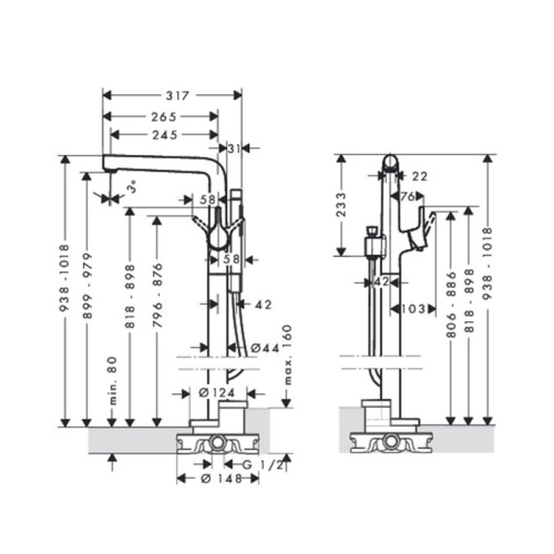 Смеситель для ванны и душа Hansgrohe Talis S 72412000 напольный хром - фото 2