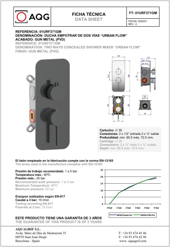 Душевая система AQG Urban Flow 19URFER23612 встраиваемая цвет оружейная сталь - фото 2