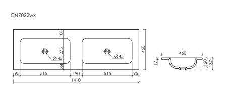 Раковина из сантехнического фарфора Ceramica Nova GRACE CN7022wx 140х50 накладная цвет белый