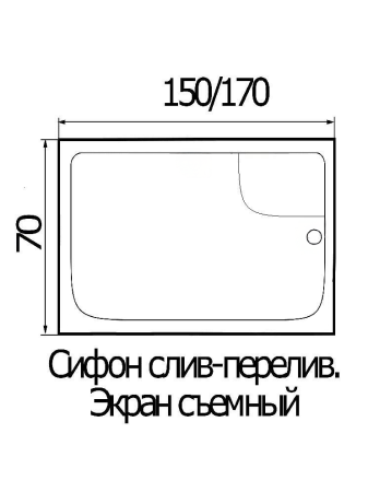 Ванна акриловая Wemor 10000001808 170х70 пристенная прямоугольная с каркасом
