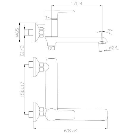 Смеситель для ванны Rossinka W W35-33 настенный белый/хром