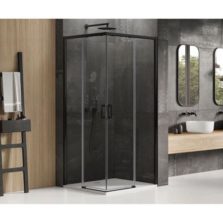 Душевой уголок New Trendy PRIME Black D-0314A/D-0351A 90х70 стекло прозрачное профиль черный без поддона