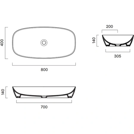 Раковина из сантехнического фарфора Catalano Alvea 0622800001 80х40 накладная цвет белый без отверстий под смеситель