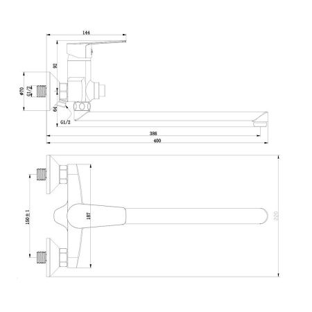 Смеситель для ванны Rossinka S S35-35 настенный хром