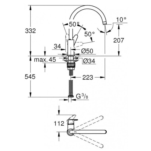 Смеситель Grohe BauCurve 31536001 на столешницу хром - фото 2